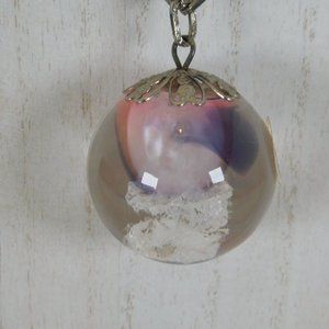 Round 2" Ball Shaped Purple White Sphere Necklace Silver Tone Chain Luv Bal Tags
